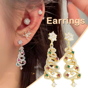 New Full Inlaid Colorful Zircon Christmas Tree Tassel Earrings