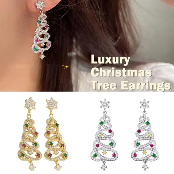 New Full Inlaid Colorful Zircon Christmas Tree Tassel Earrings