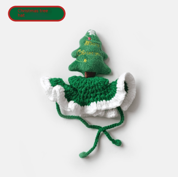 Christmas Tree Pet Head Cover Crocheted Hand-woven Cat Dog Hats Pets Products